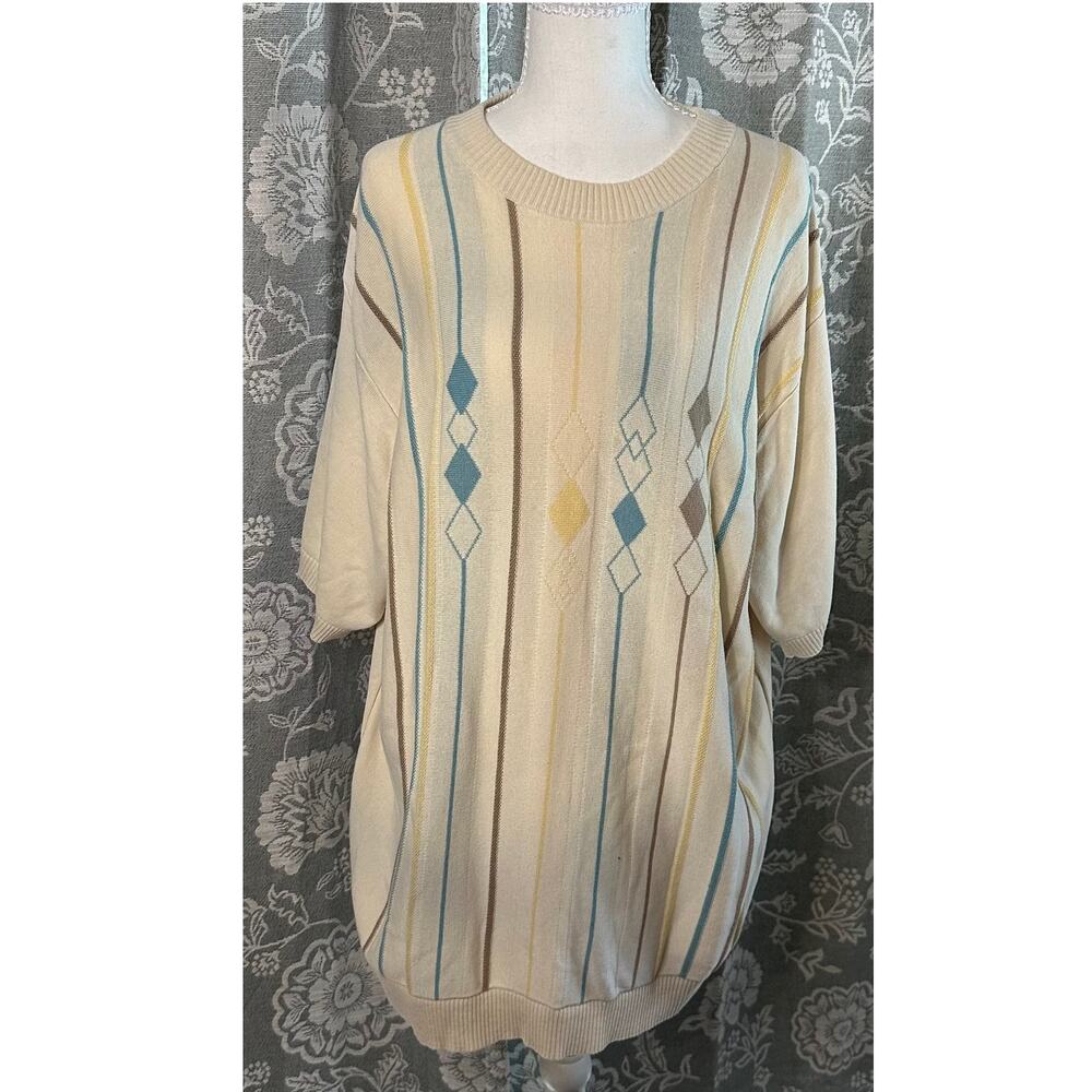 Protege XL silk cotton geometric short sleeve sweater vintage preppy knit